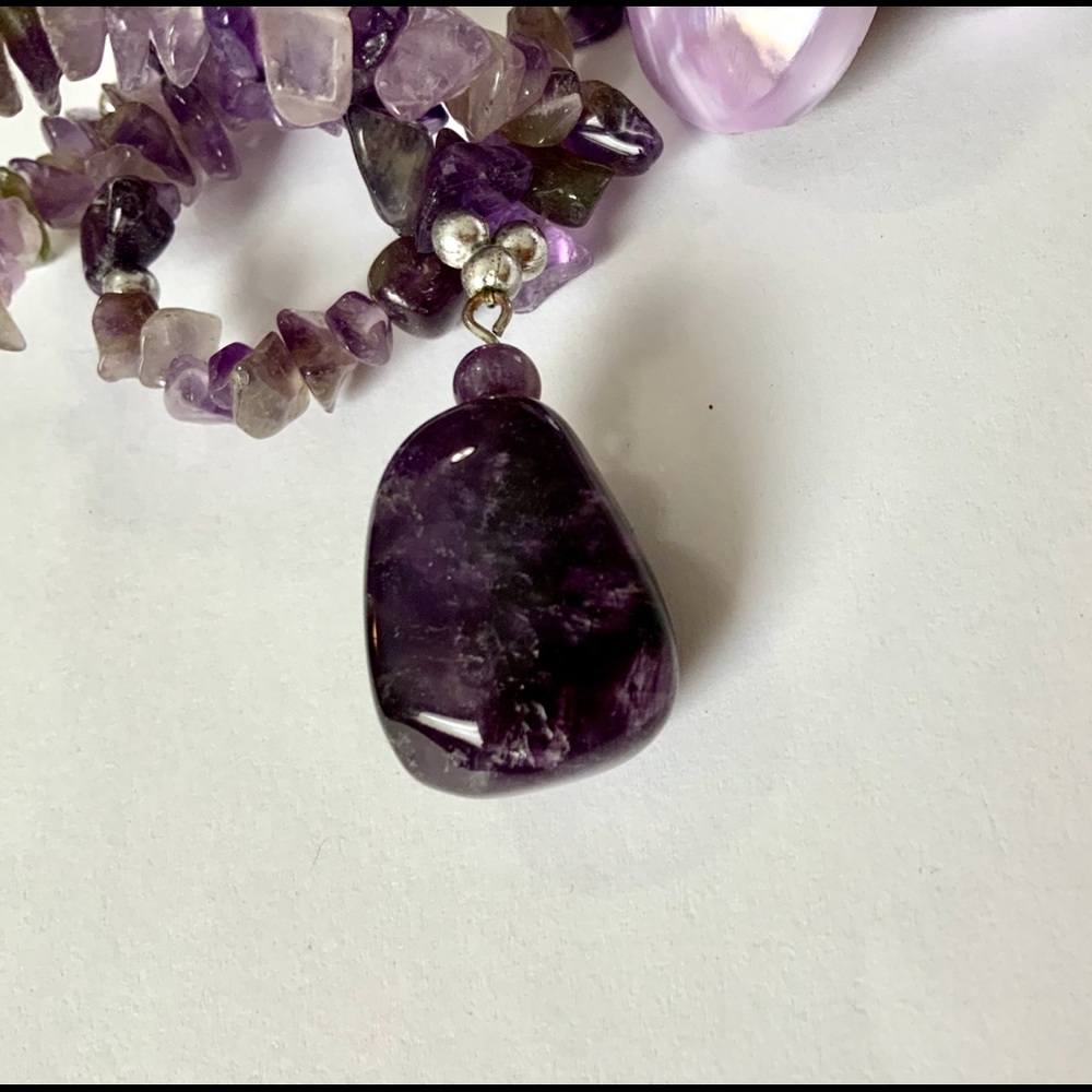 Vintage Amethyst & Citrine Necklace Vintage Clip Back Earrings - Picture 4 of 10